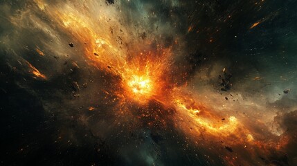 Abstract cosmic explosion with glowing particles, vibrant colors, highly detailed, dynamic and powerful, futuristic and energetic, striking and captivating atmosphere