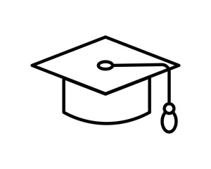 Clean line art illustration of a graduation cap, perfect for educational websites, graduation announcements, or celebratory designs.  Simple, bold style ensures versatility across various media.