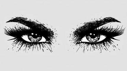 Fototapeta premium Woman's sexy luxurious eye with makeup and shaped eyebrows and full lashes on black background v14. generated image : Generative AI