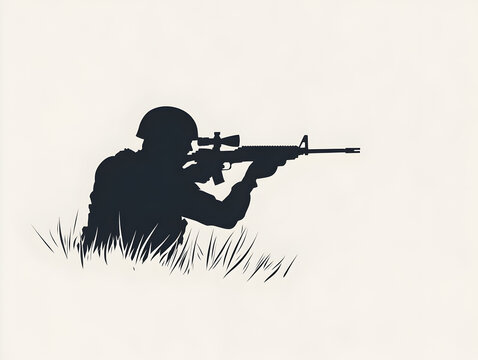 soldier aiming rifle in grass silhouette clip art preview