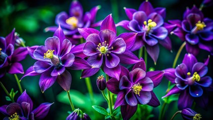 Dark Violet Columbine Flowers Aerial Drone Shot - Nature Wallpaper