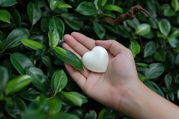 white heart in a hand The World Health Day The idea of mental health and health care Health coverage, corporate social responsibility, The World Heart Day love for oneself, Generative AI.