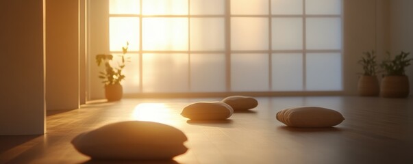 Yoga class in a minimalist studio with natural light and serene atmosphere.