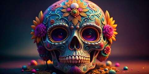 Day of the Dead Sugar Skull Character: Festive, Colorful, Isolated on White Background