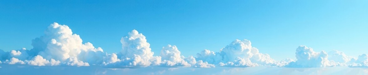 White clouds gather on the horizon of a clear blue sky, gathering, horizon