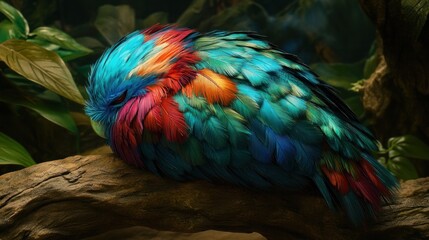Fototapeta premium Vibrant colorful bird sleeping on a branch.