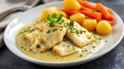 Torsk i Sennepssaus - Norwegian Cod in Mustard Sauce with Vegetables