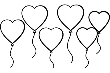 Heart-shaped balloons line art vector