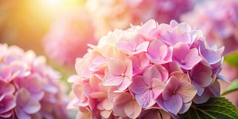 Fototapeta premium Delicate Pale Pink Hydrangea Blossom Close-Up, Vertical Floral Background