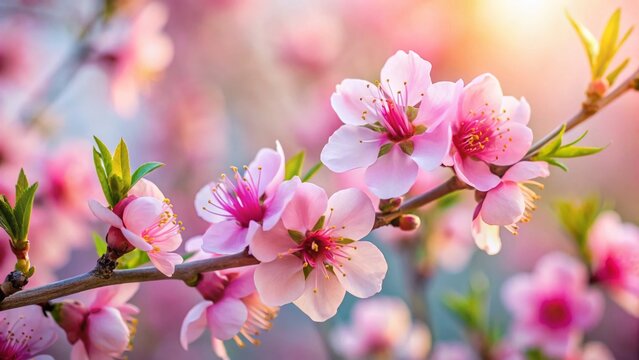 Delicate Peach Blossoms in Spring - Copy Space for Text