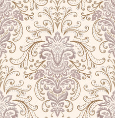 Damask seamless pattern element. Vector classical luxury old fashioned damask ornament, royal victorian seamless texture for wallpapers, textile, wrapping. Vintage exquisite floral baroque template.
