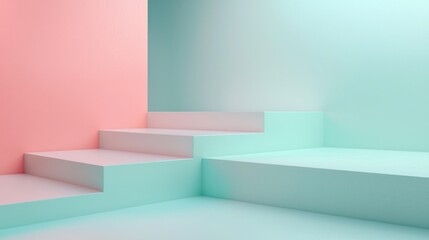 Pastel Pink and Mint Green Abstract 3D Steps Background
