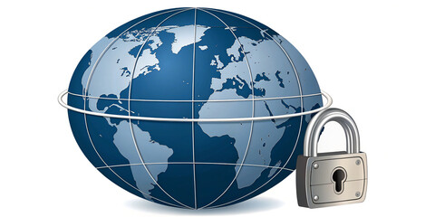 Global Security Concept Featuring a Globe and Lock: Safeguarding Information Across Borders