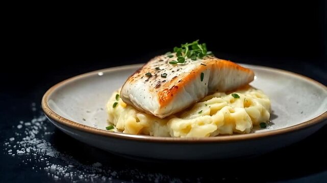 Delicate cod or haddock white fish paired with smooth mashed potatoes
