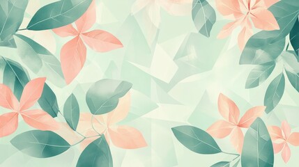 Fototapeta premium Pastel Peach Flowers and Teal Leaves Design