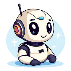 Fototapeta premium Cute cartoon robot character with friendly expression and colorful accents. This adorable design features round head, large eyes, and simple body, perfect for children illustrations or playful
