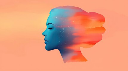 Starburst watercolor concept. A vibrant artistic representation of a woman's profile with colorful abstract elements.