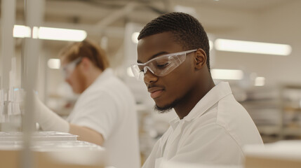 Fototapeta premium Factory Intern Using Tools Under Supervision of Experienced Worker