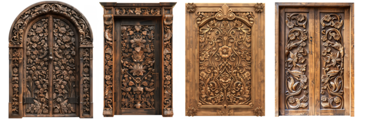 Engraved wooden door with floral patterns