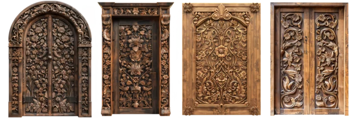Engraved wooden door with floral patterns