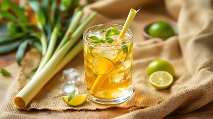 Fototapeta premium Iced Tea with Lemongrass and Honey (Laotian Cuisine)