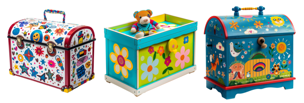 Playful kids toy chest with colorful decals