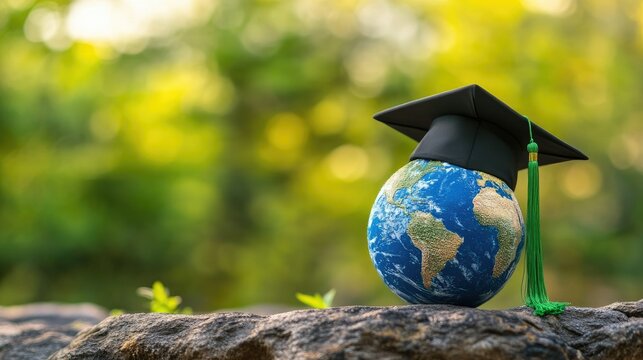 Graduation cap with Earth globe. Concept of global business study