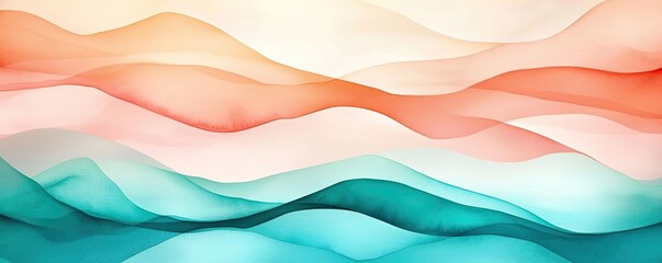 Obraz premium Retro watercolor idea. Abstract watercolor waves in soft pastel colors, creating a serene and calming atmosphere.