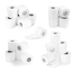 Toilet paper rolls isolated on white, set