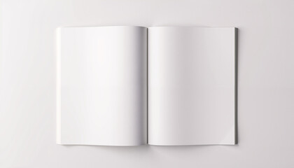 Fototapeta premium Empty open softcover magazine spread mockup on white background with soft shadows
