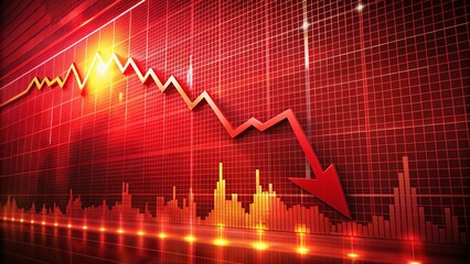 Plunging Stock Market: Red Background Dramatic Financial Crisis Graph