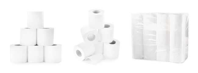 Toilet paper rolls isolated on white, set