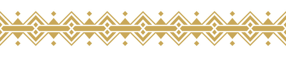 Gold ethnic border ornament. Geometric ethnic oriental seamless pattern. Stripe vector illustration. Native American Mexican African Indian tribal. Design border, textile, fabric, clothing, carpet.