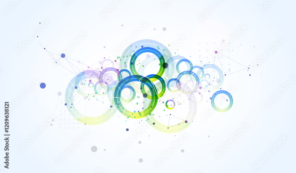 Poster Abstract background with gradient circles. Scientific, futuristic theme with plexus effect.