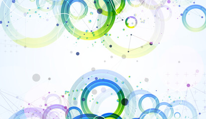 Abstract background with gradient circles. Scientific, futuristic theme with plexus effect.