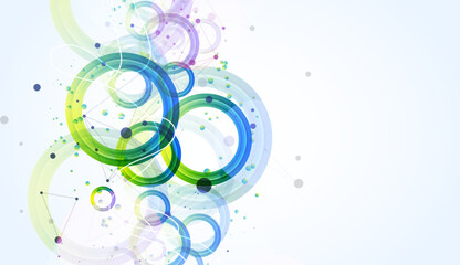 Abstract background with gradient circles. Scientific, futuristic theme with plexus effect.