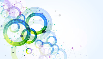 Abstract background with gradient circles. Scientific, futuristic theme with plexus effect.