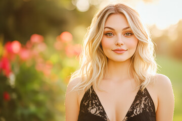 Fototapeta premium Portrait of a woman in nature during golden hour outdoor lifestyle