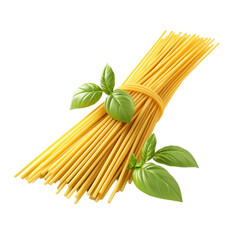 Bundled spaghetti with fresh basil leaves Italian food pasta cuisine delicious meal