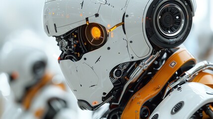 Fototapeta premium Ai robot thinking, side view, isolated on transparent background.