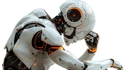 Fototapeta premium Ai robot thinking, side view, isolated on transparent background.