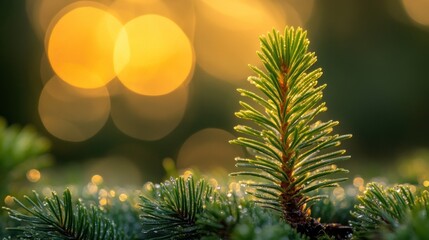 Sunrise Dewy Pine Sprout Forest Background