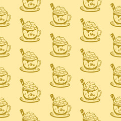 cafe pattern background. Cafe Themed Coffee Bean Pattern background. Coffee and Cafe pattern background. Vintage Coffee Doodle Pattern background.