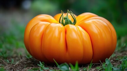 Ripe orange tomato nestled in green foliage ready for harvesting showcasing vibrant color and healthy growth