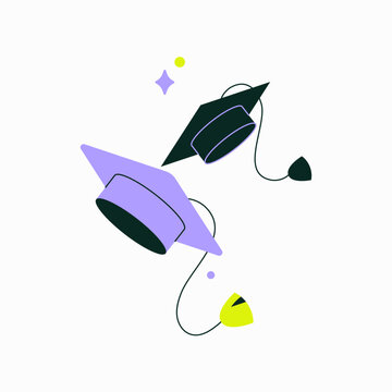 Two Graduation Caps With Tassels In Flat Vector Illustration Symbolizing Academic Success And Celebration, Isolated On White Background