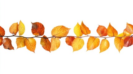 Seamless autumn leaf border in vibrant shades of orange and yellow isolated on a clean white background for seasonal decor and design use