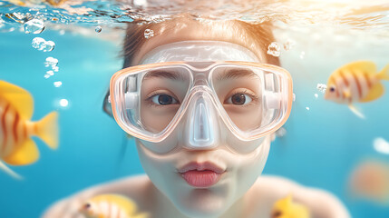 Naklejka premium Snorkeling adventure underwater photography ocean close-up exploring marine life