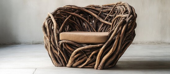 Rustic intertwining vine chair ideal for outdoor gardens enhancing rustic decor and natural aesthetics in living spaces