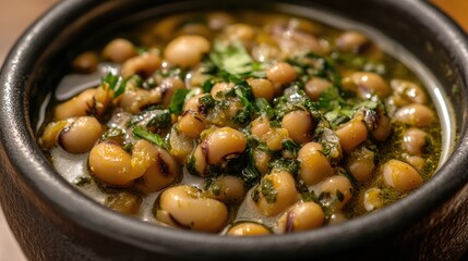 Seafood Dish with Black Eyed Peas in Flavorful Green Sauce Traditional Portuguese Cuisine