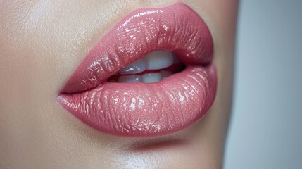 Fototapeta premium Close-Up of Beautiful Lips with Pink Lipstick